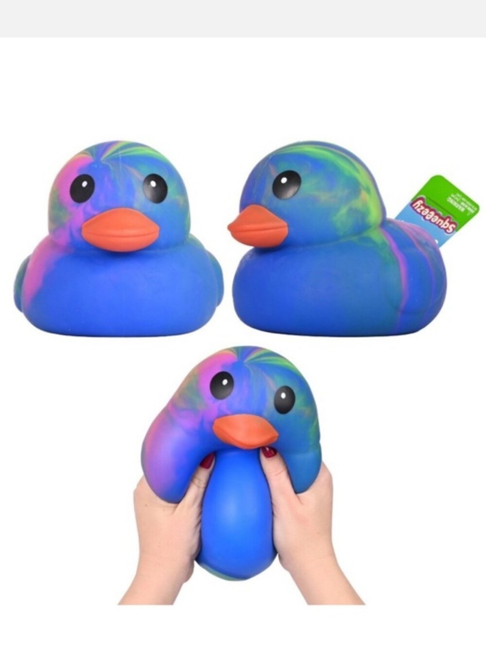 Blue Rainbow Swirl Rubber Duck Squishy
